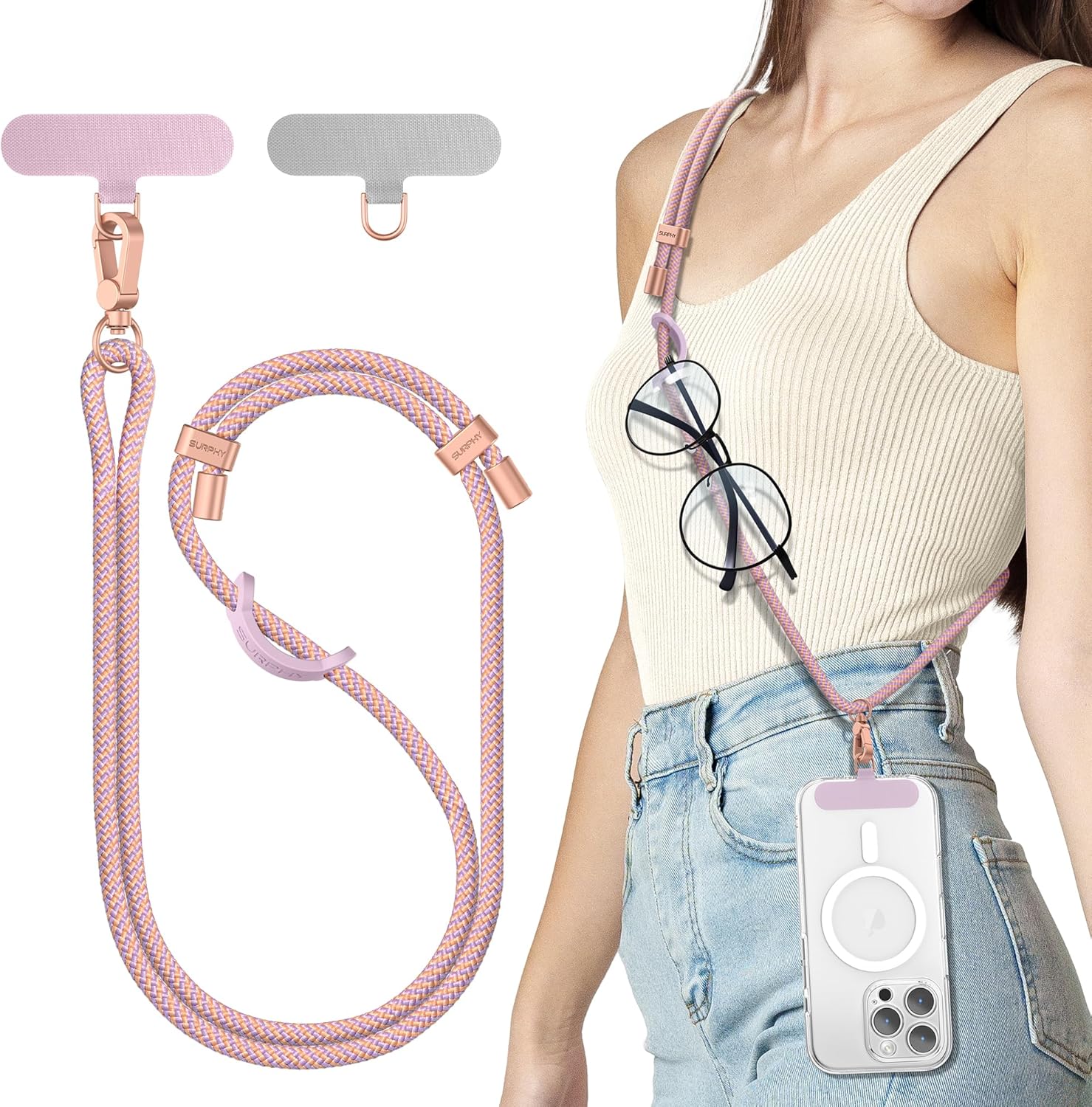 Adjustable Crossbody Phone Strap Lanyard with Patch